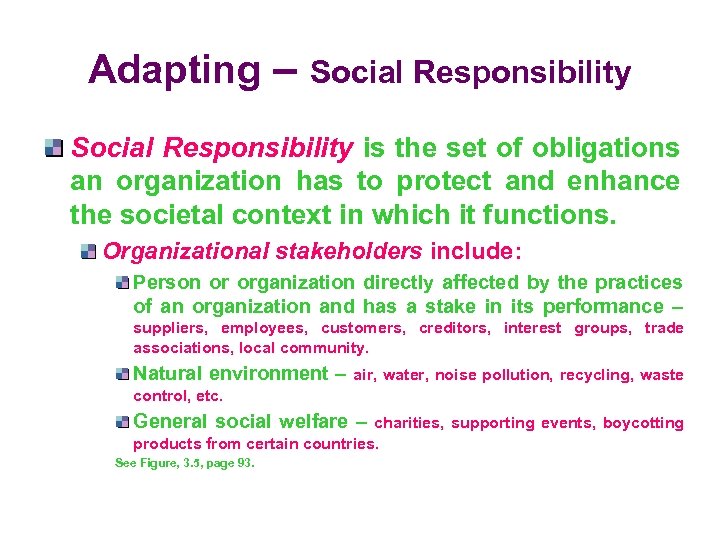 Adapting – Social Responsibility is the set of obligations an organization has to protect