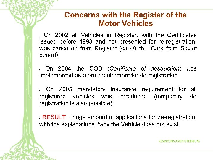 Concerns with the Register of the Motor Vehicles On 2002 all Vehicles in Register,