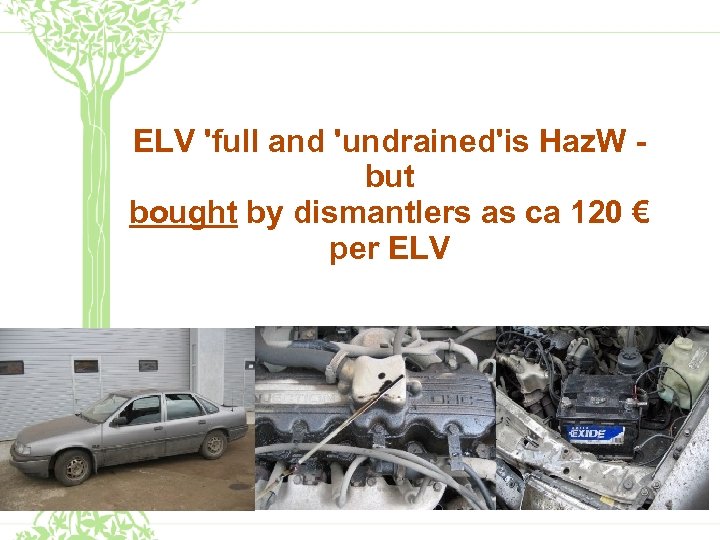 ELV 'full and 'undrained'is Haz. W but bought by dismantlers as ca 120 €