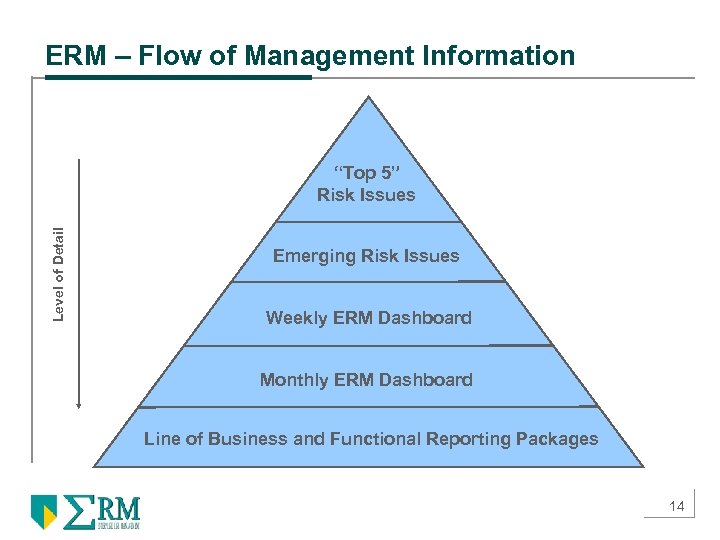 ERM – Flow of Management Information Level of Detail “Top 5” Risk Issues Emerging