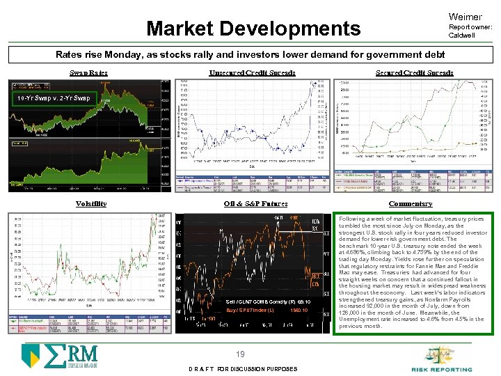 Weimer Market Developments Report owner: Caldwell Rates rise Monday, as stocks rally and investors