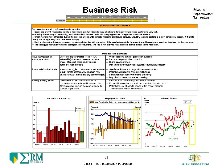 Business Risk 31 D R A F T FOR DISCUSSION PURPOSES Moore Report owner: