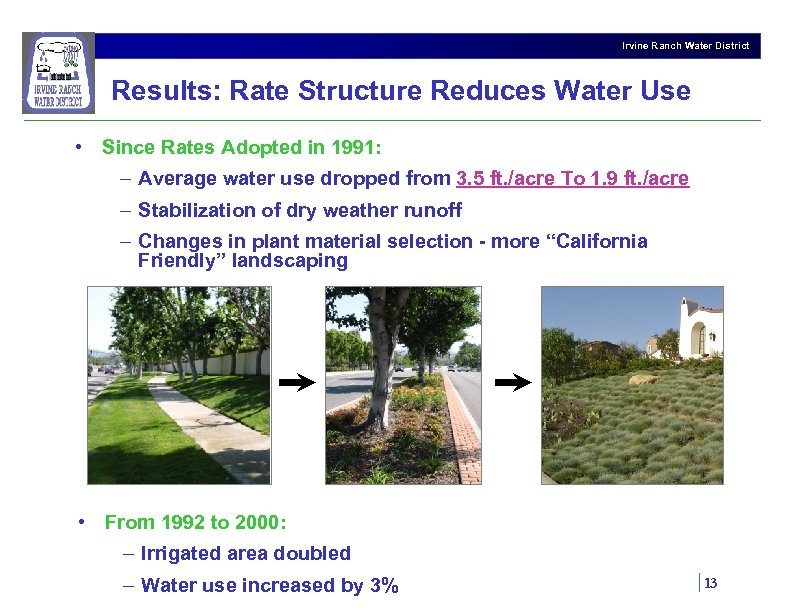 Irvine Ranch Water District Results: Rate Structure Reduces Water Use • Since Rates Adopted