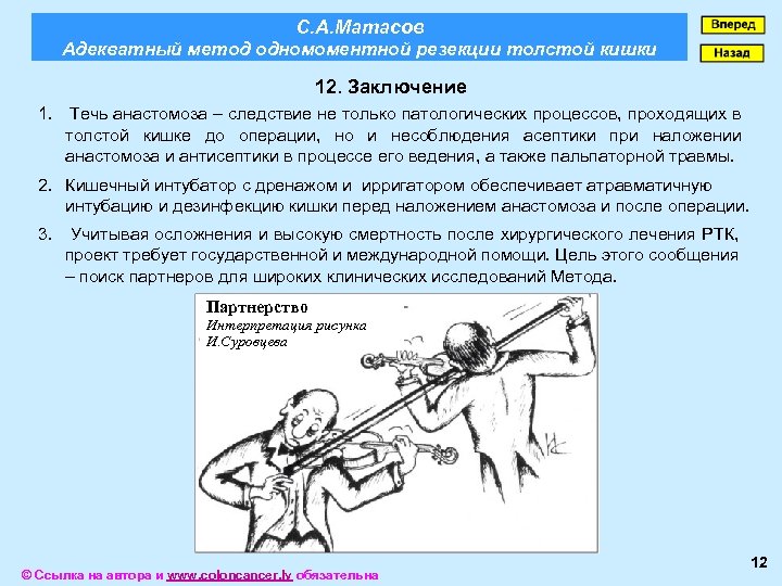 С. А. Матасов Адекватный метод одномоментной резекции толстой кишки 12. Заключение 1. Течь анастомоза