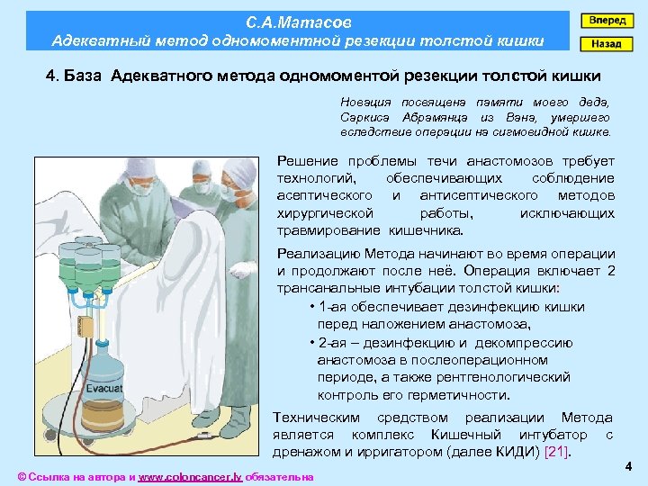 С. А. Матасов Адекватный метод одномоментной резекции толстой кишки 4. База Адекватного метода одномоментой