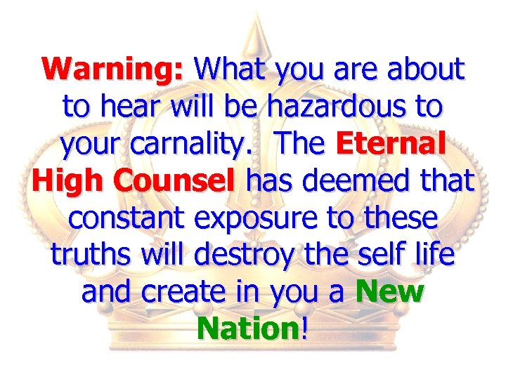 Warning: What you are about to hear will be hazardous to your carnality. The