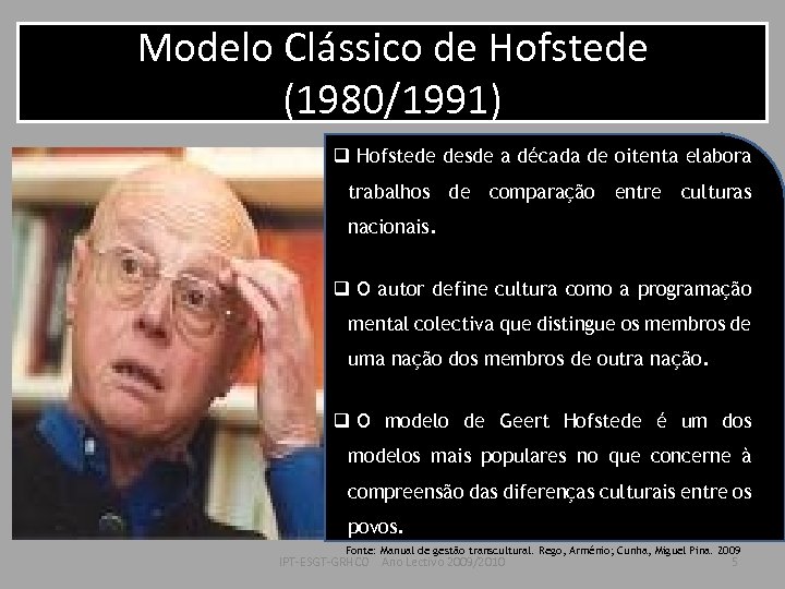 Modelo Clássico de Hofstede (1980/1991) q Hofstede desde a década de oitenta elabora trabalhos