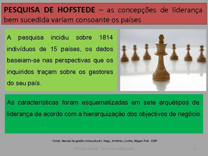 PESQUISA DE HOFSTEDE – as concepções de liderança bem sucedida variam consoante os países