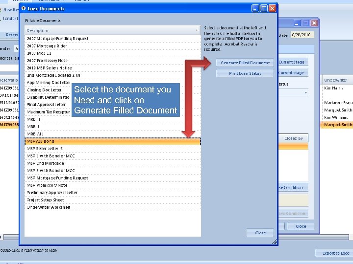 Select the document you Need and click on Generate Filled Document 