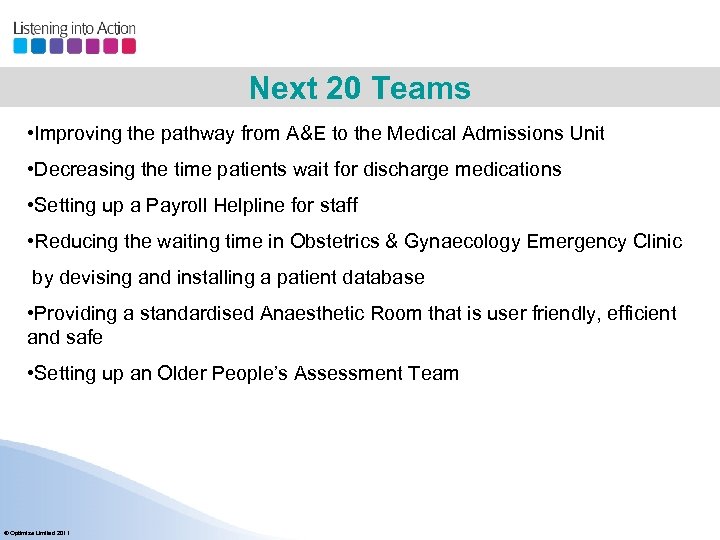 Next 20 Teams • Improving the pathway from A&E to the Medical Admissions Unit