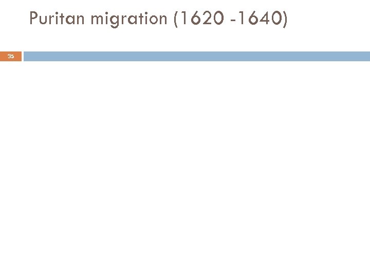 Puritan migration (1620 -1640) 35 