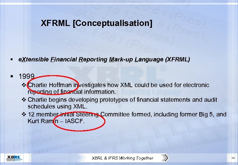 XFRML [Conceptualisation] § e. Xtensible Financial Reporting Mark-up Language (XFRML) § 1999 v Charlie