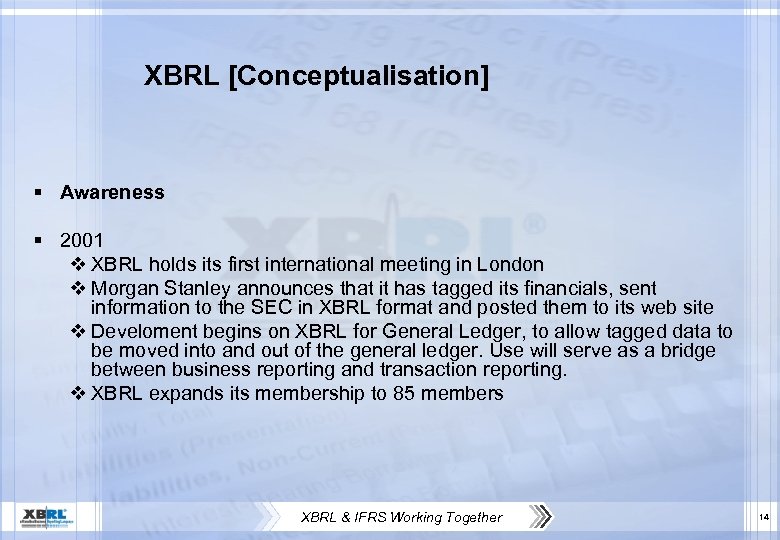 XBRL [Conceptualisation] § Awareness § 2001 v XBRL holds its first international meeting in