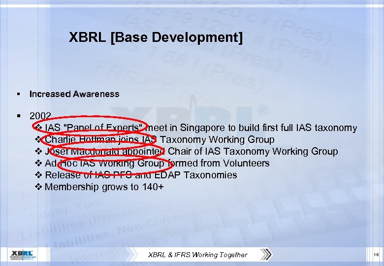 XBRL [Base Development] § Increased Awareness § 2002 v IAS "Panel of Experts" meet