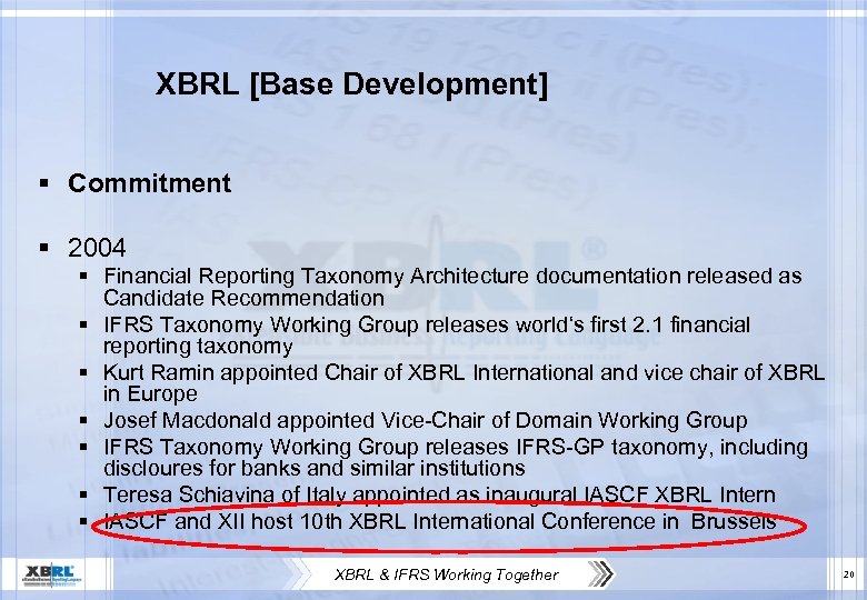 XBRL [Base Development] § Commitment § 2004 § Financial Reporting Taxonomy Architecture documentation released