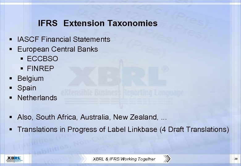 IFRS　Extension Taxonomies § IASCF Financial Statements § European Central Banks § ECCBSO § FINREP