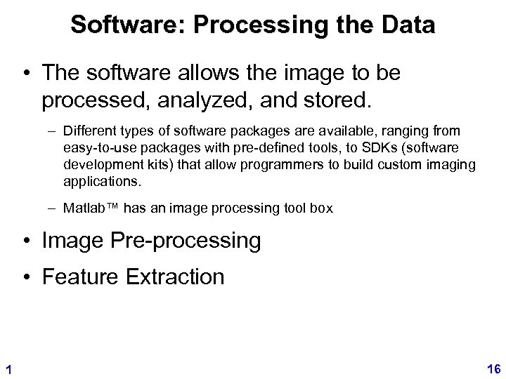 Software: Processing the Data • The software allows the image to be processed, analyzed,