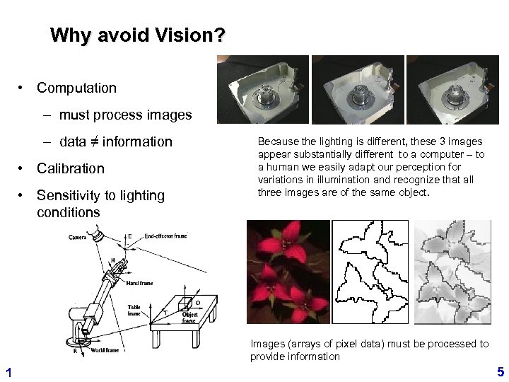 Why avoid Vision? • Computation – must process images – data = information /