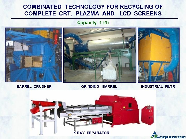 COMBINATED TECHNOLOGY FOR RECYCLING OF COMPLETE CRT, PLAZMA AND LCD SCREENS Capacity 1 t/h