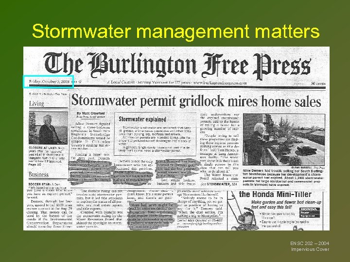 Stormwater management matters ENSC 202 – 2004 Impervious Cover 