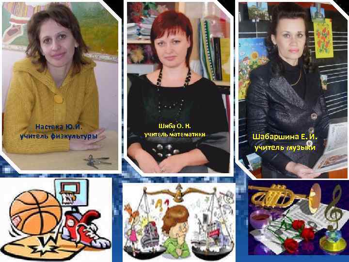 Настека Ю. И. учитель физкультуры Шиба О. Н. учитель математики Шабаршина Е. И. учитель