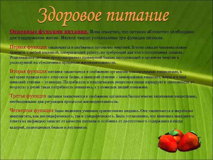 Основные функции питания. Всем известно, что питание абсолютно необходимо для поддержания жизни. Наукой твердо