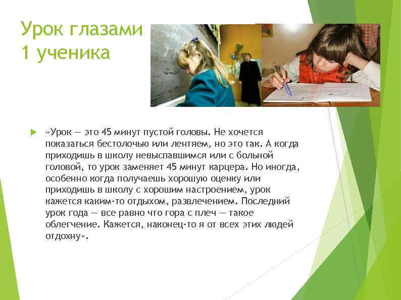 Урок глазами 1 ученика «Урок — это 45 минут пустой головы. Не хочется показаться