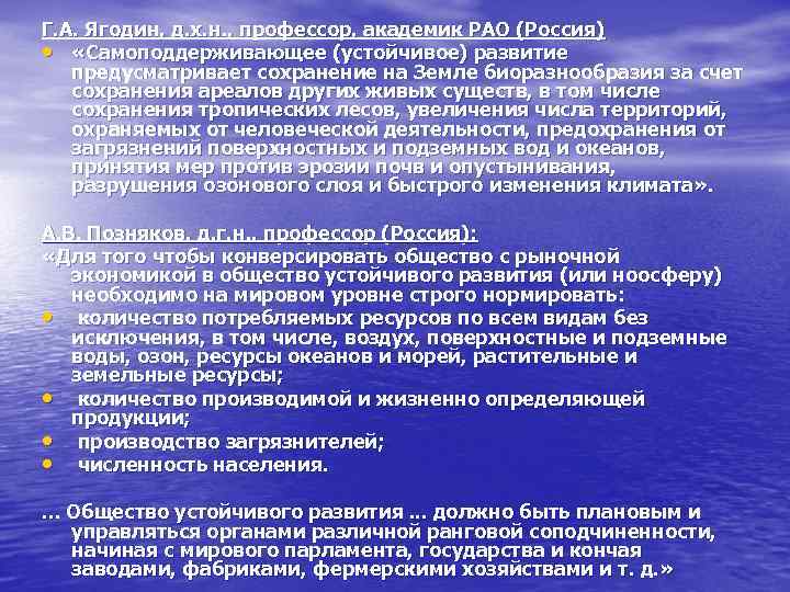 Г. А. Ягодин, д. х. н. , профессор, академик РАО (Россия) • «Самоподдерживающее (устойчивое)