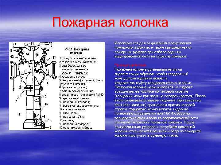 Назначение и устройство пожарной колонки