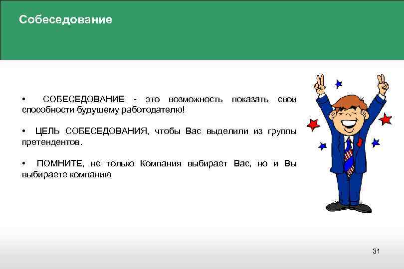 Собеседование • СОБЕСЕДОВАНИЕ - это возможность показать свои способности будущему работодателю! • ЦЕЛЬ СОБЕСЕДОВАНИЯ,