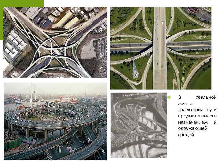  В реальной жизни траектория пути продиктованаего назначением и окружающей средой 