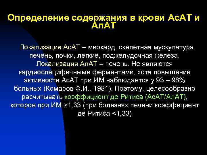 Определение содержания в крови Ас. АТ и Ал. АТ Локализация Ас. АТ – миокард,