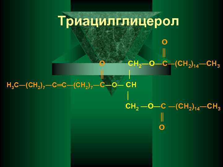 Триацилглицерол О ║ О СН 2―О―С―(СН 2)14―СН 3 ║ │ Н 3 С―(СН 2)7―С═С―(СН