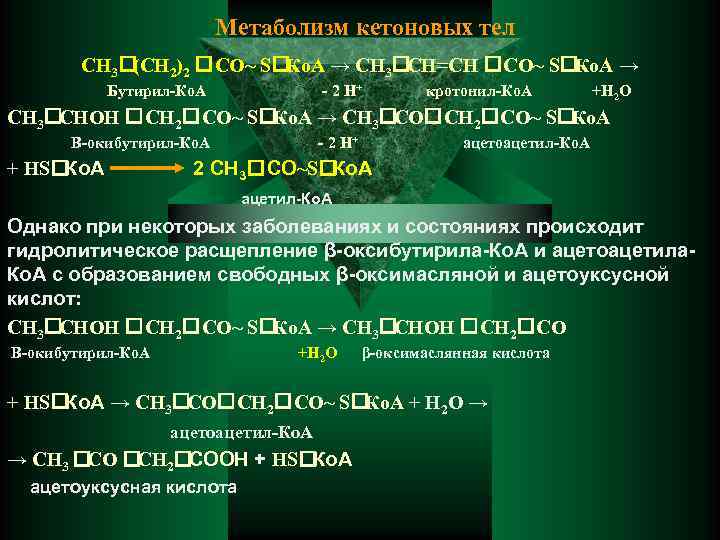 Метаболизм кетоновых тел СН 3 (СН 2)2 СО~ S Ко. А → СН 3