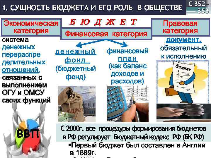 С 352353 1. СУЩНОСТЬ БЮДЖЕТА И ЕГО РОЛЬ В ОБЩЕСТВЕ Экономическая Б Ю Д