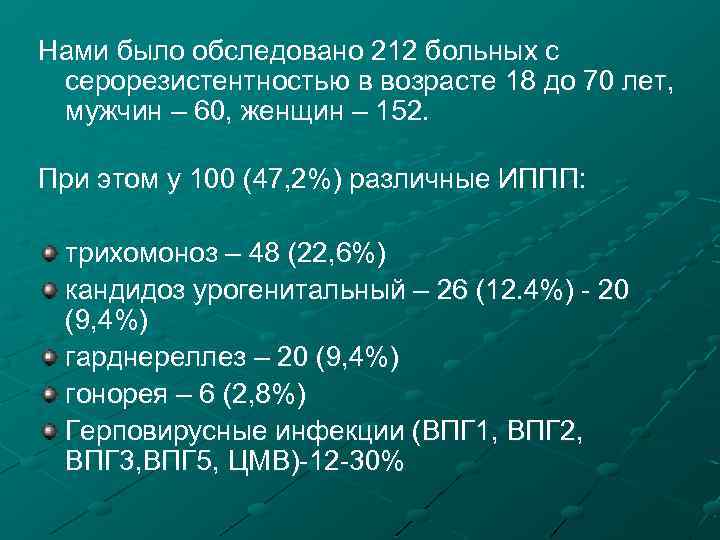 Нами было обследовано 212 больных с серорезистентностью в возрасте 18 до 70 лет, мужчин