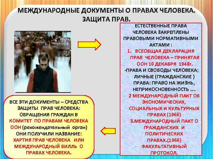 МЕЖДУНАРОДНЫЕ ДОКУМЕНТЫ О ПРАВАХ ЧЕЛОВЕКА. ЗАЩИТА ПРАВ. ВСЕ ЭТИ ДОКУМЕНТЫ – СРЕДСТВА ЗАЩИТЫ ПРАВ