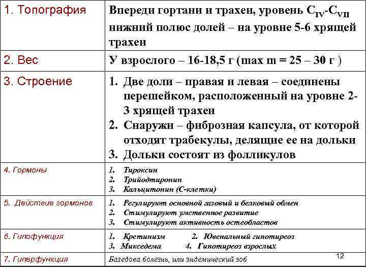 1. Топография 2. Вес Впереди гортани и трахеи, уровень СIV-CVII нижний полюс долей –