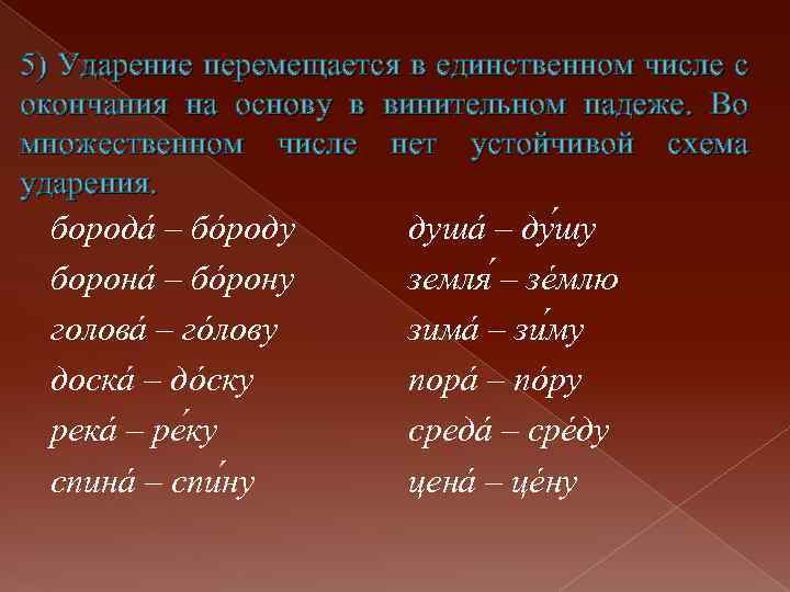 Средства ударение во множественном числе