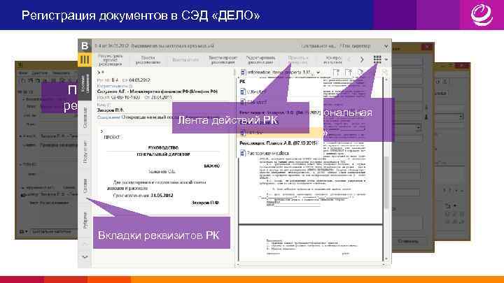 Регистрация документов в СЭД «ДЕЛО» Переключение режима доступа Многофункциональная Лента действий РК кнопка «ЕЩЕ»