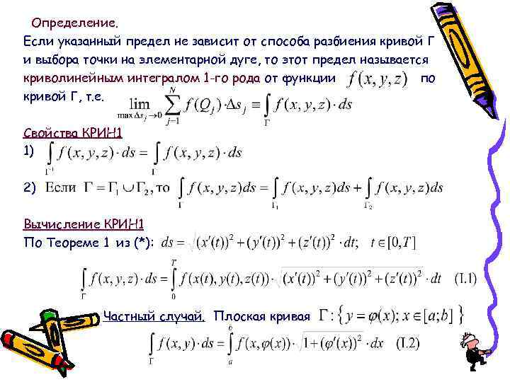 Определение. Если указанный предел не зависит от способа разбиения кривой Г и выбора точки