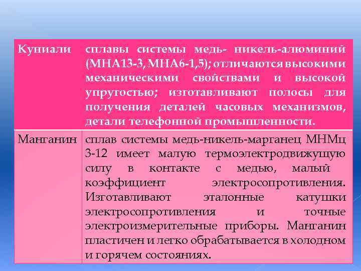 Куниали сплавы системы медь- никель-алюминий (МНА 13 -3, МНА 6 -1, 5); отличаются высокими