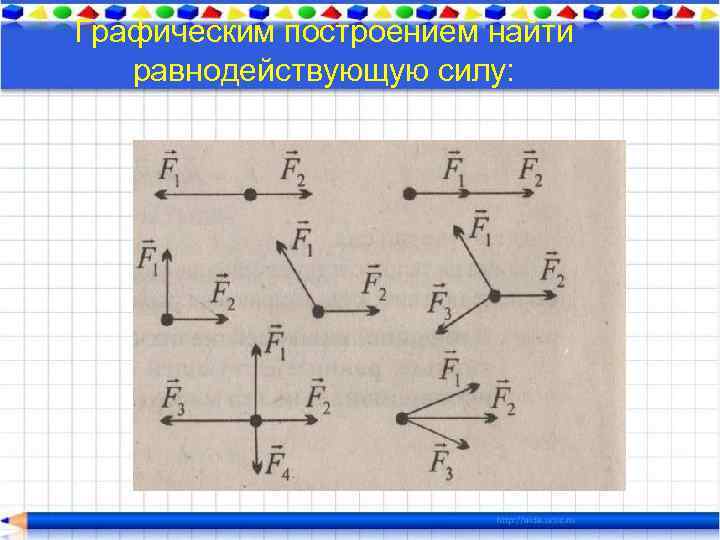 Графическим построением найти равнодействующую силу: 