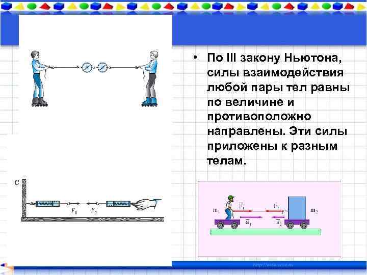  • По III закону Ньютона, силы взаимодействия любой пары тел равны по величине