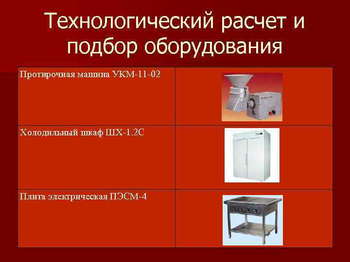 Технологический расчет и подбор оборудования Протирочная машина УКМ-11 -02 Холодильный шкаф ШХ-1. 2 С
