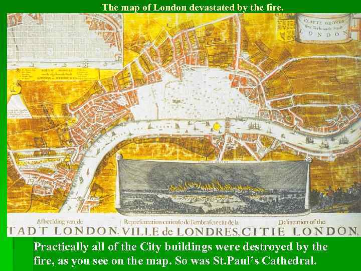 The map of London devastated by the fire. Practically all of the City buildings