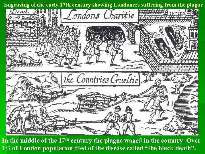 Engraving of the early 17 th century showing Londoners suffering from the plague In