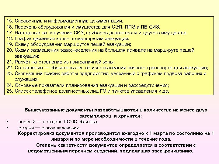 15. Справочную и информационную документации. 16. Перечень оборудования и имущества для СЭП, ППЭ и