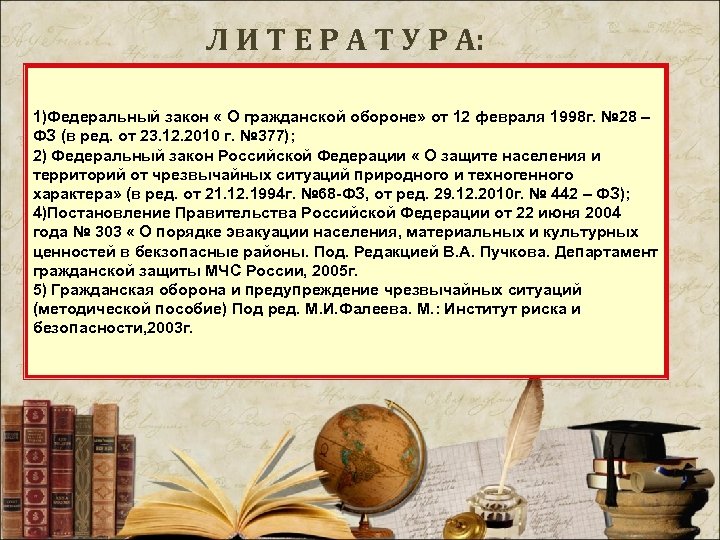 Л И Т Е Р А Т У Р А: 1)Федеральный закон « О
