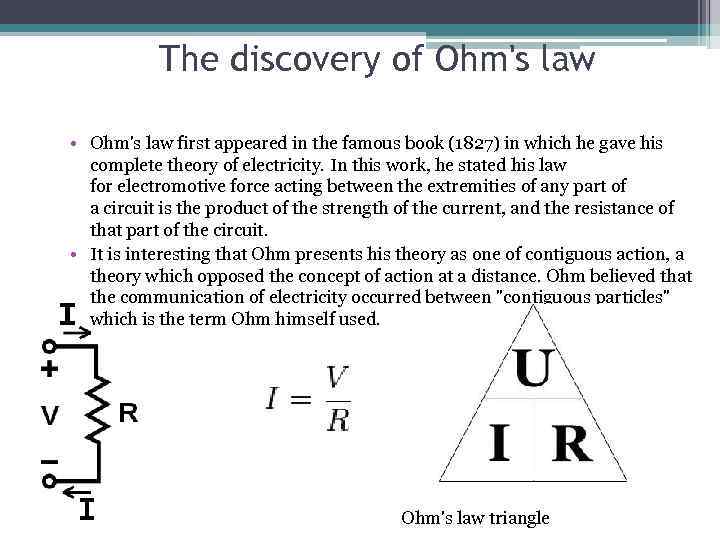 The discovery of Ohm's law • Ohm's law first appeared in the famous book